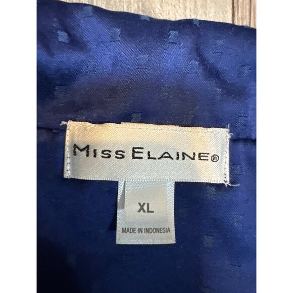 Miss Elaine XL Womens Satin Pajama Set Navy Blue Embroidered Top & Elastic Waist - Picture 3 of 13